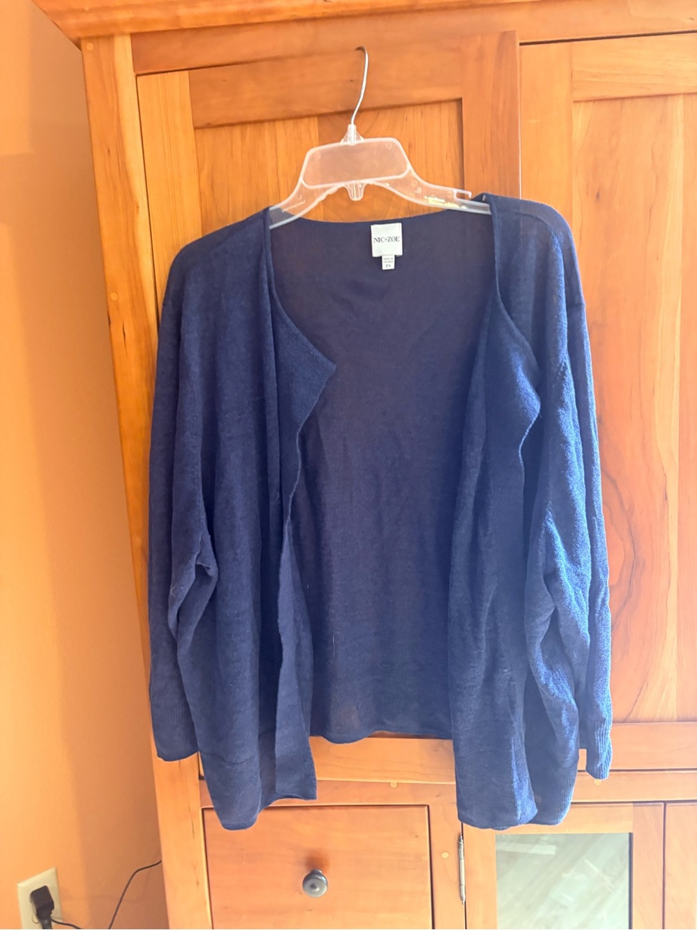 NIC+ZOE Navy Open-Front Lightweight Cardigan Plus Sz 2X